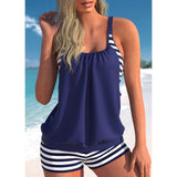 Marineblauwe tankini met streep short – sportieve en comfortabele zwemset