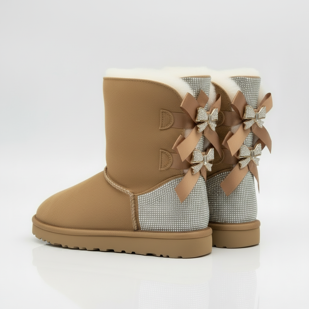 Elodie Sparkle Bow Boots | Winterstiefel aus Wildleder mit Schleifen & Glitzer-Details