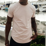 Geritt T-shirt in roze met ronde hals en strakke pasvorm

