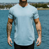 Geritt T-shirt in blauw met ronde hals en strakke pasvorm

