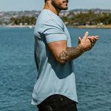 Geritt T-shirt in blauw met ronde hals en strakke pasvorm

