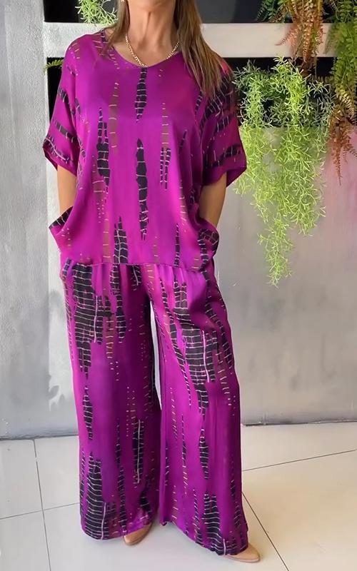 Liana | Casual Two Piece Satin Suit with Round Neck