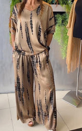 Liana | Casual Two Piece Satin Suit with Round Neck