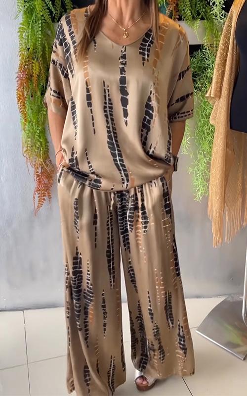 Liana | Casual Two Piece Satin Suit with Round Neck