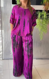 Liana | Casual Two Piece Satin Suit with Round Neck