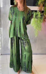 Liana | Casual Two Piece Satin Suit with Round Neck