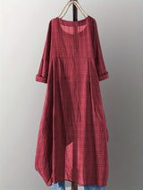 Dames jurk met ronde hals en asymmetrische zoom linnen
