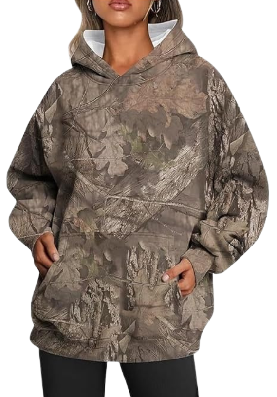 Brauner Camouflage Hoodie mit Kängurutasche
