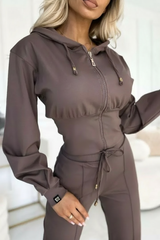 Varella | Elegantes Damen-Tracksuit mit Wide-Leg Hose & Cropped Hoodie