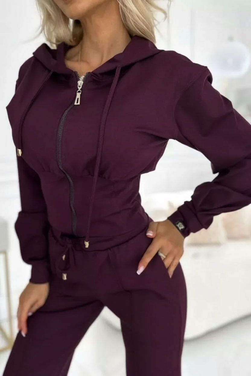 naheaufnahme bordeaux cropped hoodie mit zipper