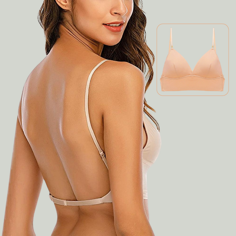 Lyss rueckenfreier BH in Beige von Talaine mit verstellbaren Traegern