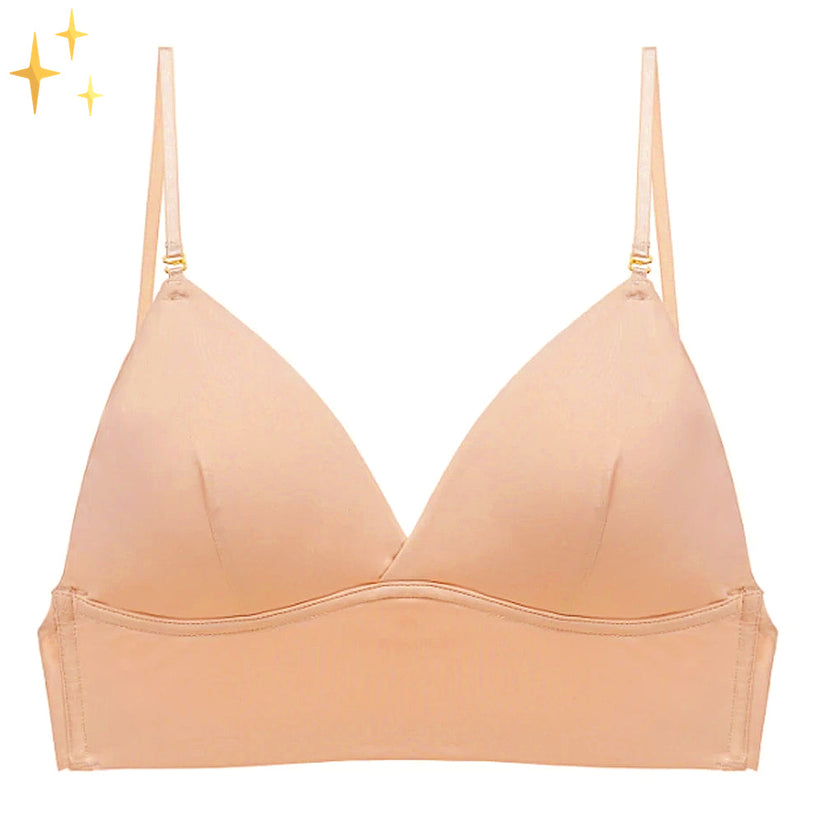 Tiefer Rueckenausschnitt des beige Lyss BH von Talaine im Detail