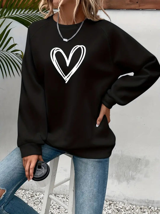Lovana Heart Sweater Damen schwarz mit Herzprint
