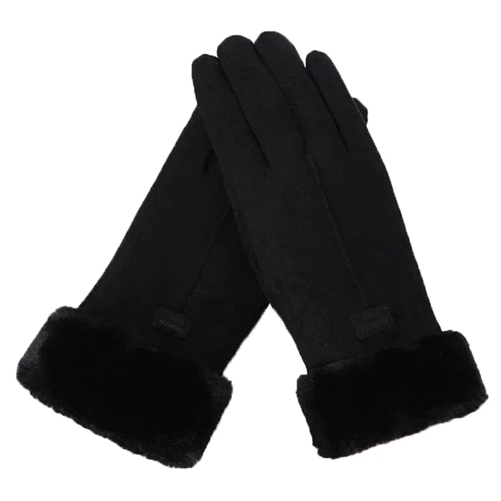 Melvya Schwarze Wildlederimitat Handschuhe Damen
