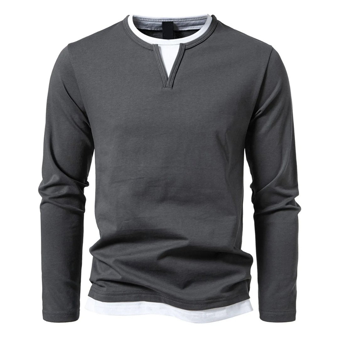 Grijs longsleeve T-shirt met ronde hals en minimalistisch ontwerp
