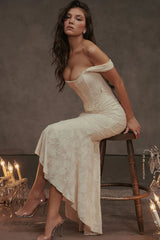 Celeste Fishtail Maxi Kleid in Creme – Elegantes Kleid für Hochzeiten und Gala