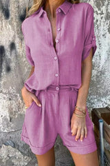 Lila linnen outfit voor dames – luchtig en zomers
