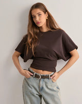 aubrielle drape tee in mocha brown