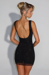 Stellara | Glitzer-Mesh Minikleid mit eckigem Ausschnitt & tiefem Rückenausschnitt
