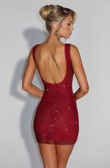 Stellara | Glitzer-Mesh Minikleid mit eckigem Ausschnitt & tiefem Rückenausschnitt