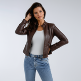 Veloura Bikerjacke Damen braun vegan Leder