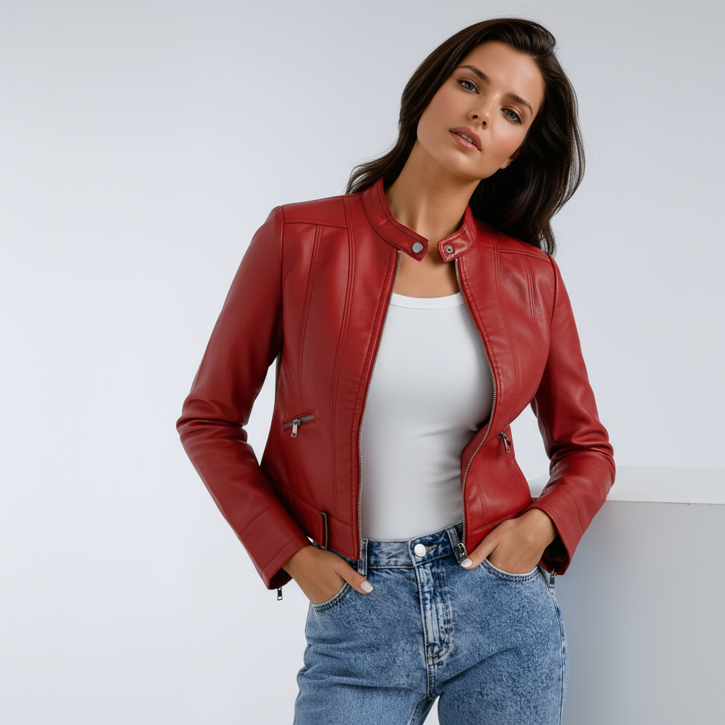 Veloura Bikerjacke Damen rot vegan Leder
