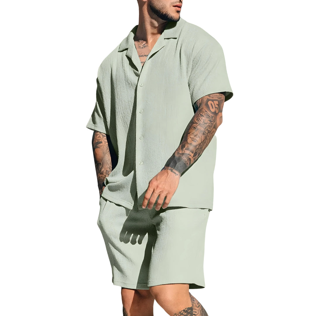 Lichte groene zomerset heren voor warm weer
