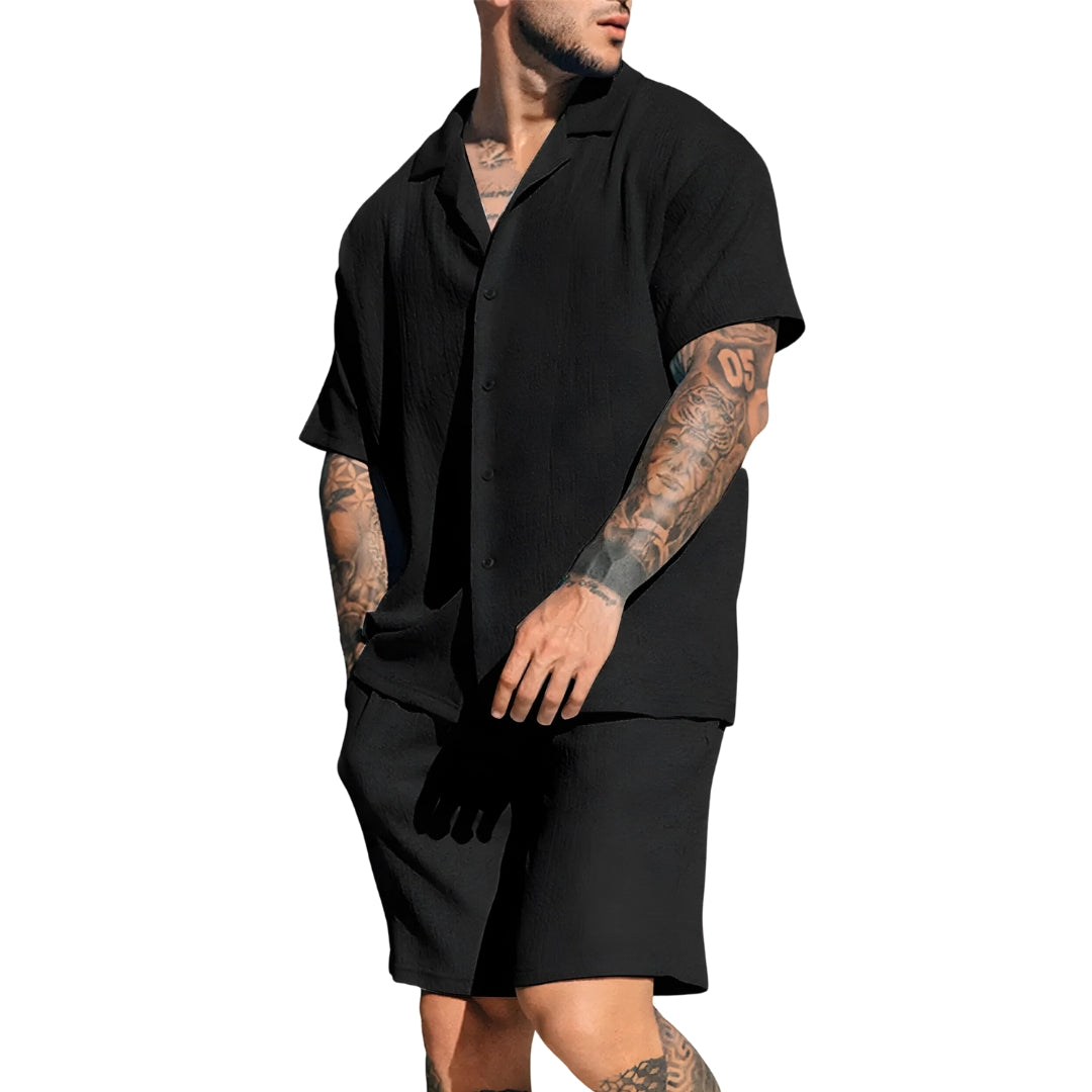 Zwarte zomerset met korte mouwen voor heren

