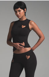 Zwarte hearts set met mouwloze top en uitgesneden details