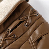 Serenya | Damen Shearling Jacke in Braun aus veganem Material mit Taillengürtel