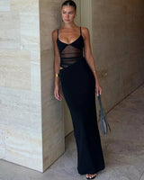 Averra | Elegantes Maxikleid mit Mesh Cut-out & V-Ausschnitt