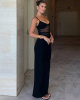 Averra | Elegantes Maxikleid mit Mesh Cut-out & V-Ausschnitt