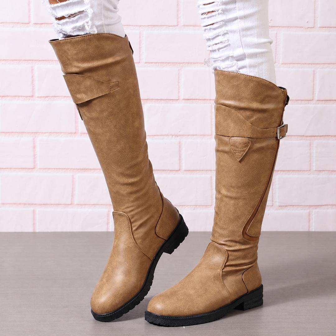 Hohe Stiefel Damen in Cognac mit weichem Schaft und Fußbett, Vorderansicht