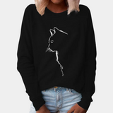 blauwe casual trui met kattenprint
