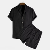 zwarte lounge set heren met korte mouwen en shorts, luchtige zomerset